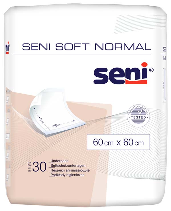 SENI Soft Normal Bettschutzunterlage 60x60 cm – Karton 4 × 30 Stück (120 Stück)