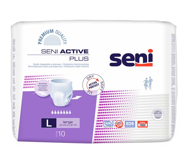 SENI Active Inkontinenzpants plus L – Karton 8 × 10 Stück (80 Stück)