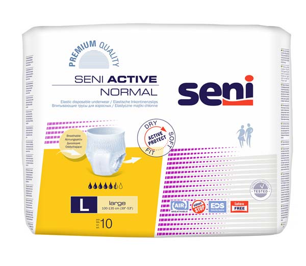 SENI Active Inkontinenzpants normal L – Karton 8 × 10 Stück (80 Stück)