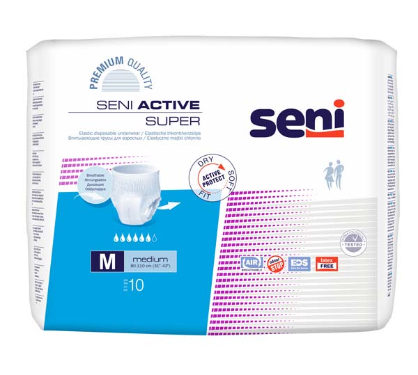 SENI Active Inkontinenzpants super M – Karton 8 × 10 Stück (80 Stück)