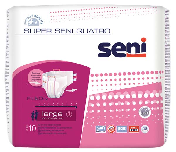 SENI Super Quatro Inkontinenzslip L – Karton 6 × 10 Stück (60 Stück)