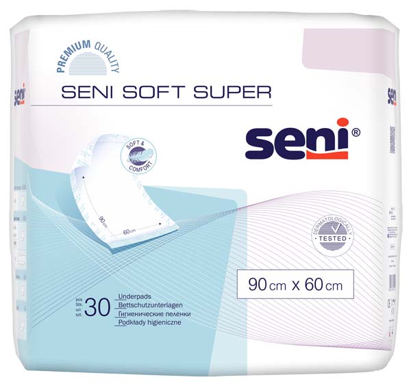 SENI Soft Super Bettschutzunterlage 60x90 cm – Karton 4 × 30 Stück (120 Stück)