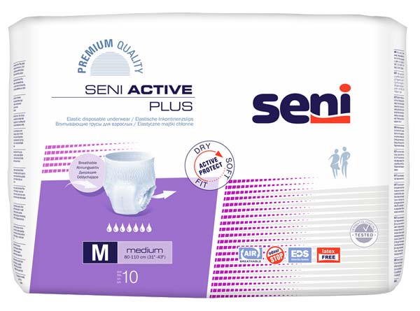 SENI Active Inkontinenzpants plus M – Karton 8 × 10 Stück (80 Stück)