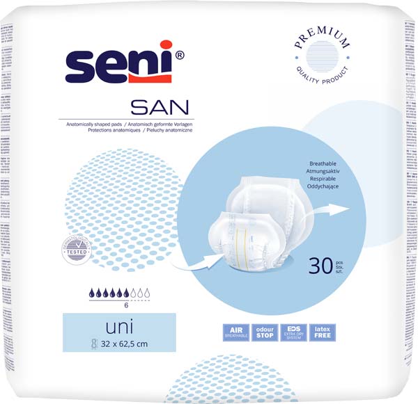 SENI San Inkontinenzvorlage uni – Karton 4 × 30 Stück (120 Stück)