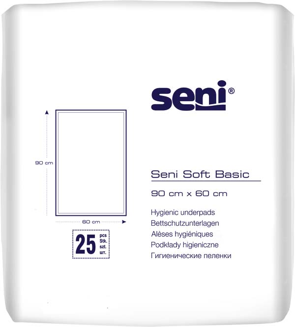 SENI Soft Basic HE Bettschutzunterlage 60x90 cm – Karton 4 × 25 Stück (100 Stück)