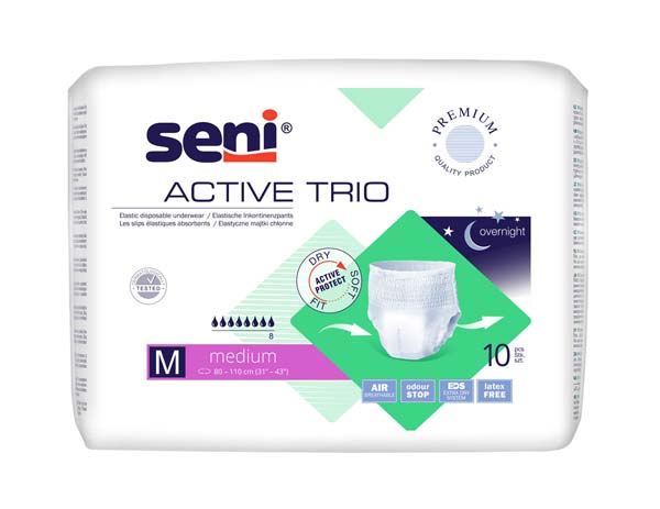 SENI Active Trio Inkontinenzpants M – Karton 8 × 10 Stück (80 Stück)