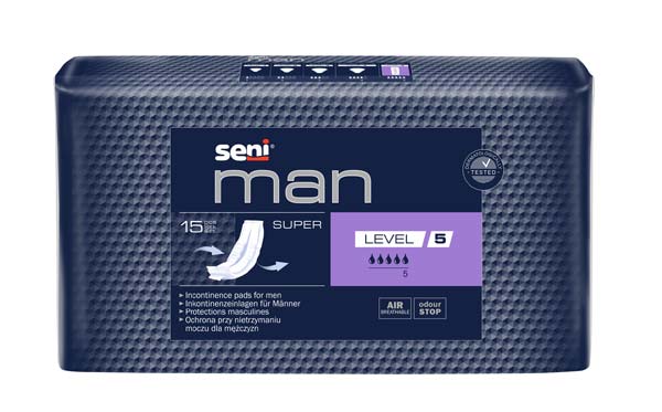SENI Man Inkontinenzeinlage super Level 5 – Karton 9 × 15 Stück (135 Stück)