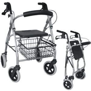 Drive Medical Leichtgewichtrollator Gigo 2G anatomische Griffe, Tablett, Korb, silber