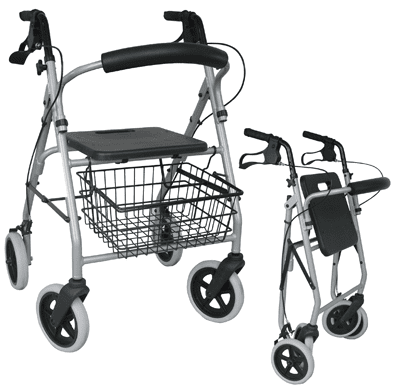 Drive Medical Leichtgewichtrollator Gigo 2G anatomische Griffe, Tablett, Korb, silber