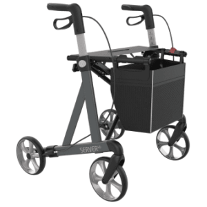 Rehasense Rollator SERVER HD Standard mit Stockhalter und Tasche anthrazit – Sitzhöhe 62 cm