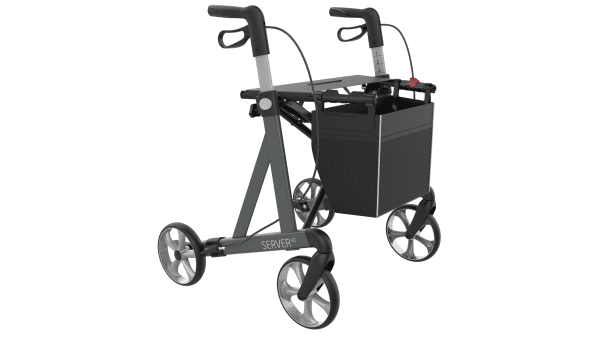 Rehasense Rollator SERVER HD Standard mit Stockhalter und Tasche anthrazit – Sitzhöhe 62 cm